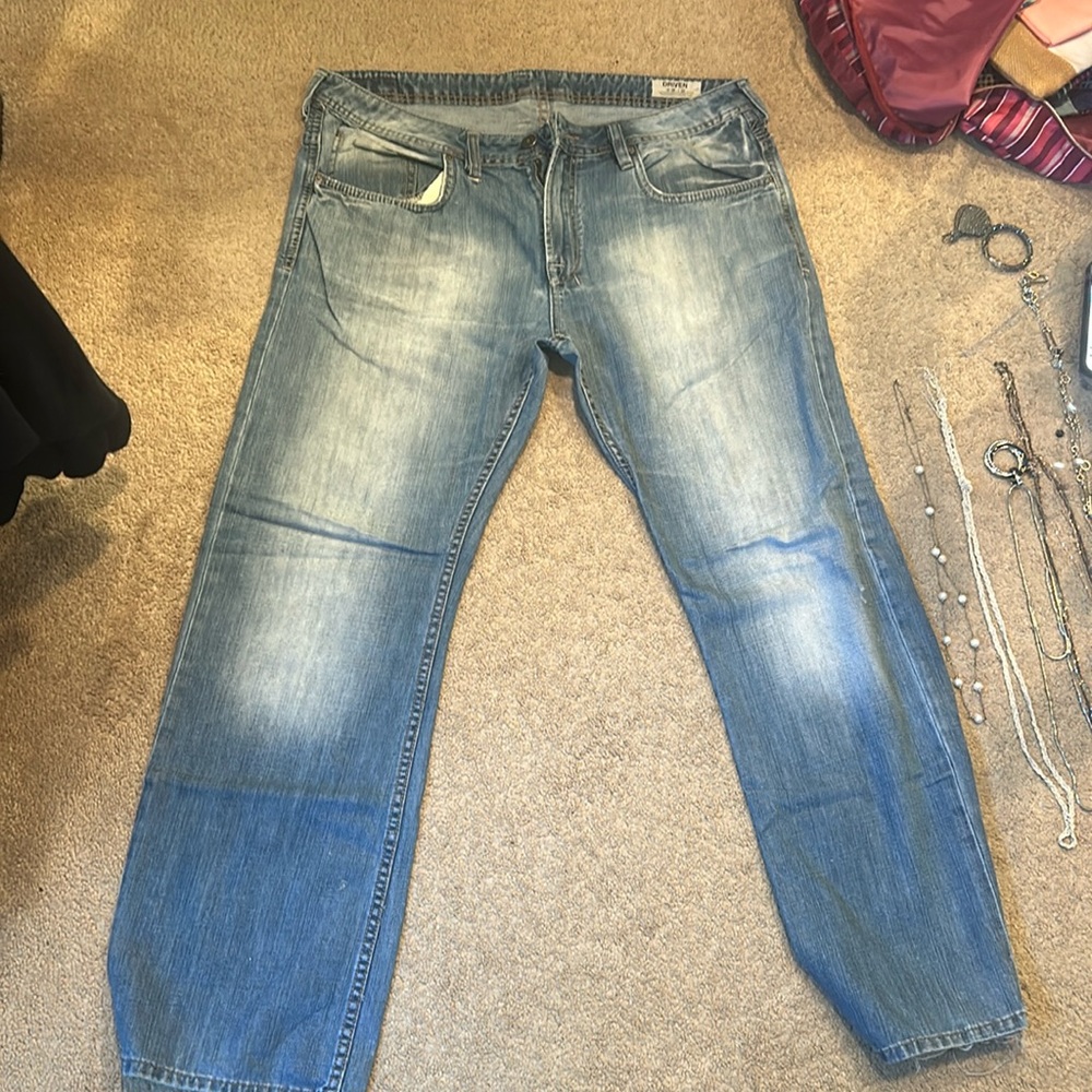 Blue bootcut jeans, not worn